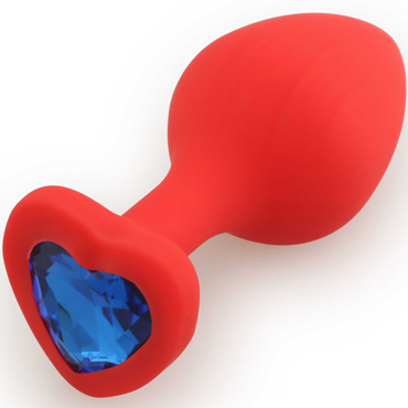 Play Secrets Silicone Butt Plug Heart Shape Medium, красный/синий, Средняя анальная пробка с кристаллом в форме сердца