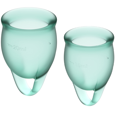 Satisfyer Feel Confident Menstrual Cup, темно-зеленый, Набор менструальных чаш, 15 и 20 мл