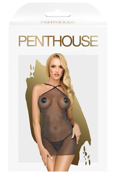 Penthouse Bombshell, черная - Полупрозрачная сорочка с люрексом - купить в секс шопе