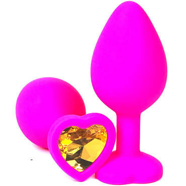 Vandersex Анальная пробка из силикона L, розовый/оранжевый, С ярким кристаллом в форме сердца