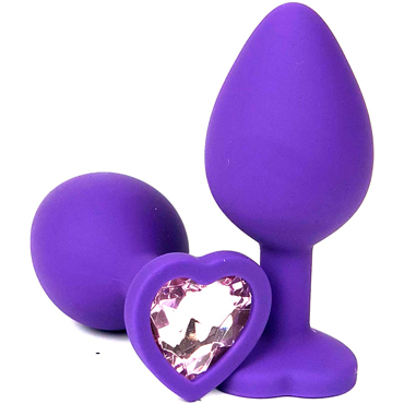 Vandersex Анальная пробка из силикона M, фиолетовый/светло-розовый, С ярким кристаллом в форме сердца