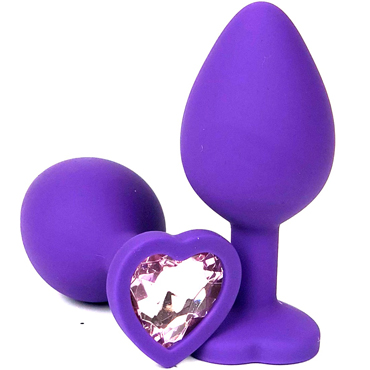 Vandersex Анальная пробка из силикона S, фиолетовый/светло-розовый, С ярким кристаллом в форме сердца