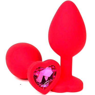 Vandersex Анальная пробка из силикона S, красный/розовый, С ярким кристаллом в форме сердца