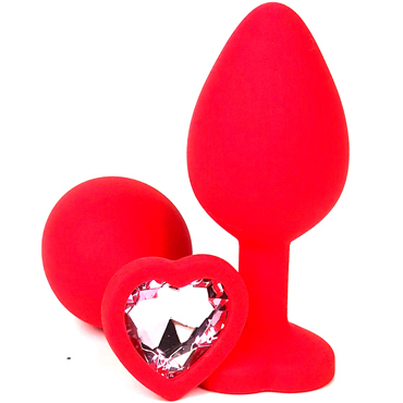 Vandersex Анальная пробка из силикона S, красный/светло-розовый, С ярким кристаллом в форме сердца
