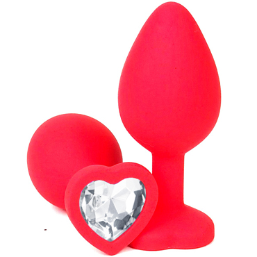 Vandersex Анальная пробка из силикона M, красный/прозрачный, С ярким кристаллом в форме сердца