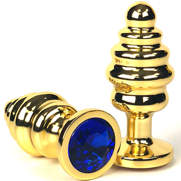 Vandersex Рельефная анальная пробка из металла S, золотой/синий, С ярким кристаллом круглой формы