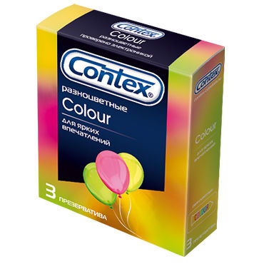 Contex Colour, 3 шт, Презервативы разноцветные