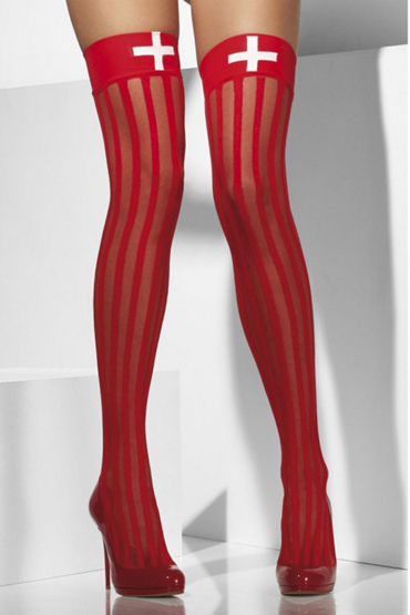 Fever Sheer Hold-Ups with Vertical Stripes and Cross Print - фото, отзывы