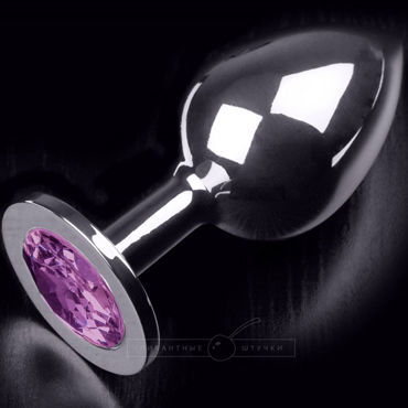Пикантные штучки Большая анальная пробка, серебристая, С фиолетовым кристаллом