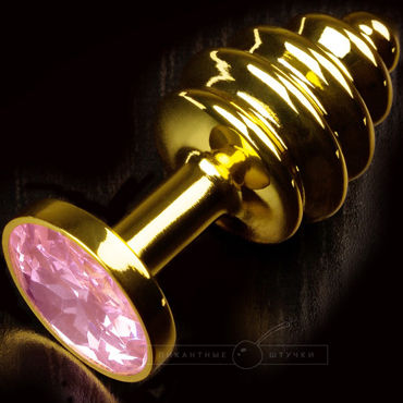 Пикантные штучки Маленькая витая пробка, золотистая, С розовым кристаллом