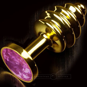 Пикантные штучки Маленькая витая пробка, золотистая, С фиолетовым кристаллом