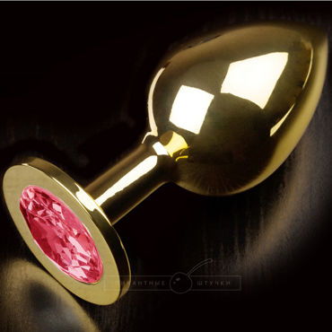 Пикантные штучки Большая анальная пробка, золотистая, С рубиновым кристаллом