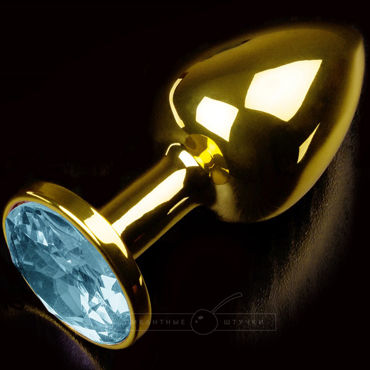 Пикантные штучки Маленькая анальная пробка, золотистая, С голубым кристаллом