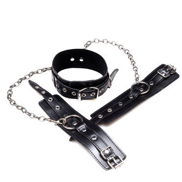 Пикантные штучки Ошейник с наручниками - На металлической цепочке - купить в секс шопе