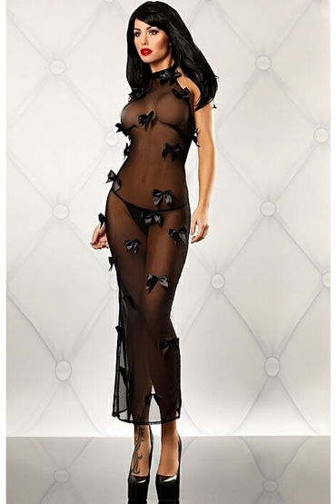 Lolitta Bedroom Diva Chemise, черное, Прозрачное платье с бантиками