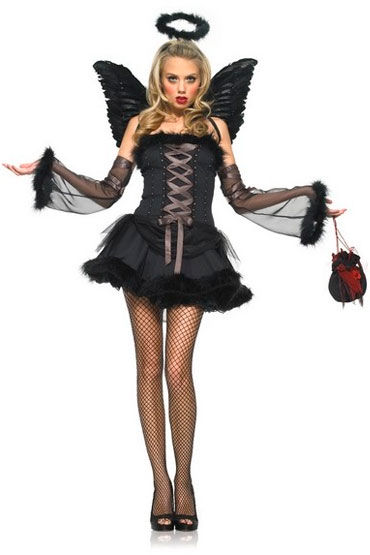 Leg Avenue Черный ангел, Мини-платье со шнуровкой и нарукавники