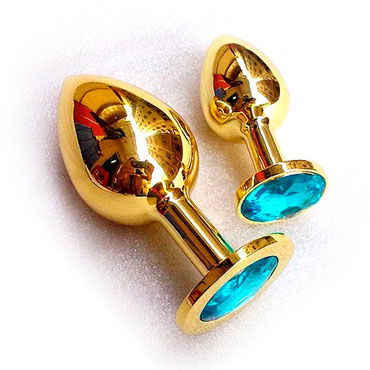 Butt Plug Gold Small, голубой, Малая анальная пробка, украшена кристаллом