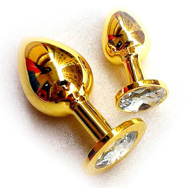 Butt Plug Gold Large, бриллиант, Большая анальная пробка, украшена кристаллом