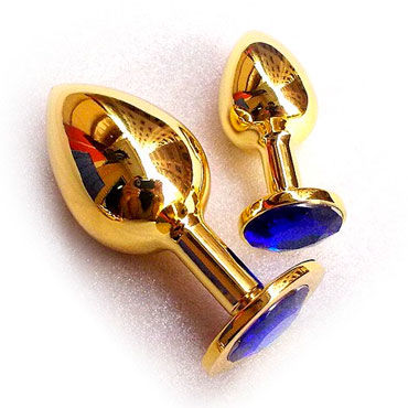 Butt Plug Gold Large, синий, Большая анальная пробка, украшена кристаллом