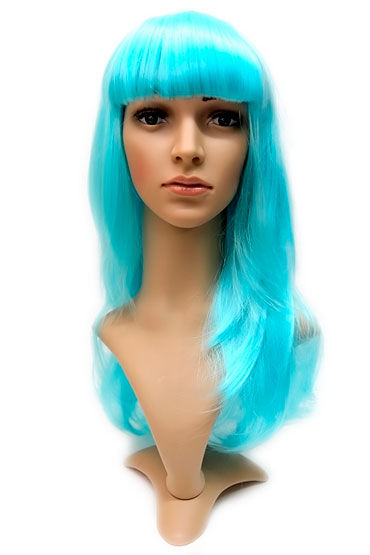 Courtney Wig, голубой, Прямые длинные волосы с челкой