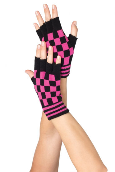Leg Avenue перчатки, черно-белые, Шахматной расцветки, акриловые