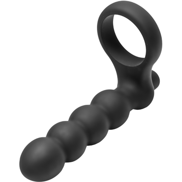 XR Brands Double Fun Cock Ring with Double Penetration Vibe, черная, Вибронасадка для двойного проникновения