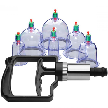 XR Brands Sukshen 6 Piece Cupping Set with Acu-Points, прозрачный, Набор помп для вакуумной стимуляции