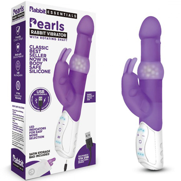 Rabbit Essentials Pearls Rabbit Vibrator, фиолетовый, Вибратор с вращающимися жемчужинами
