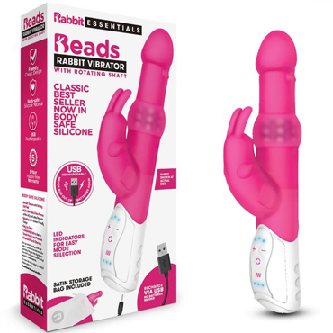 Rabbit Essentials Beads Rabbit Vibrator, розовый, Вибратор с вращающимися шариками