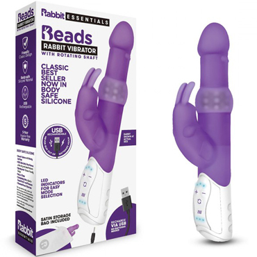 Rabbit Essentials Beads Rabbit Vibrator, фиолетовый, Вибратор с вращающимися шариками
