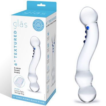 Glas 6" Textured G-Spot Glass Dildo, прозрачный, Изогнутый стимулятор точки G