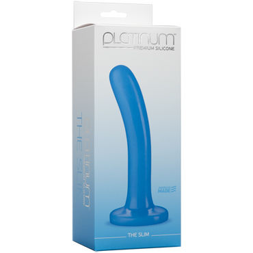 Doc Johnson Platinum Premium Silicone The Slim, синий - Фаллоимитатор небольшого диаметра - купить в секс шопе