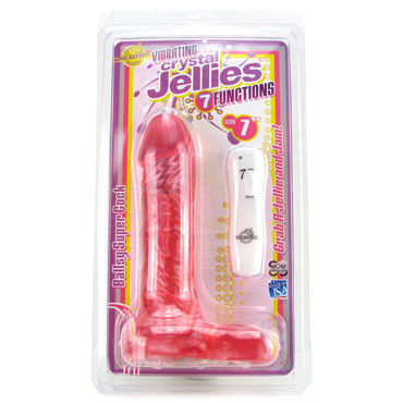 Doc Johnson Crystal Jellies Ballsy Super Cock 20см, розовый - Реалистичный вибратор с мошонкой - купить в секс шопе