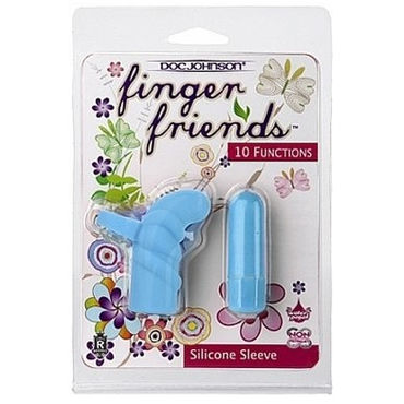 Doc Johnson Finger Friends Roly Ripples, голубая - Вибронасадка на палец - купить в секс шопе