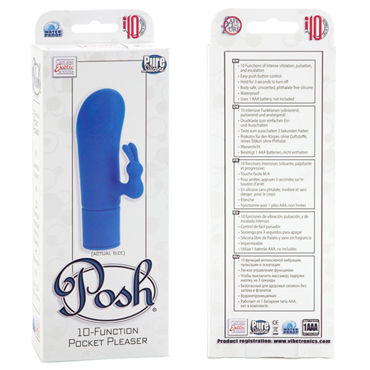 California Exotic Posh Pocket Pleasers, синий - Компактный вибратор с клиторальным отростком - купить в секс шопе