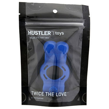 Hustler Twise The Love, синий - Кольцо на пенис с дабл-вибрацией - купить в секс шопе