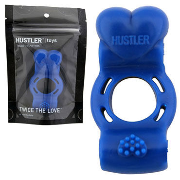 Hustler Twise The Love, синий, Кольцо на пенис с дабл-вибрацией