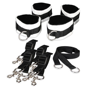 Lux Fetish наручники, Две пары, с креплением под матрас