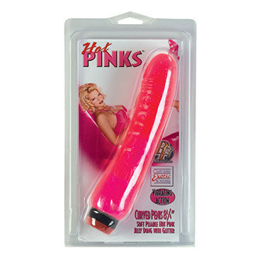 California Exotic Curved Hot Pinks - Розовый вибратор с блестками - купить в секс шопе
