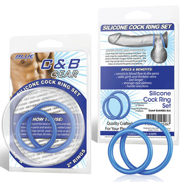 Blue Line Silicone Cock Ring Set, голубой, Два эрекционных кольца из силикона