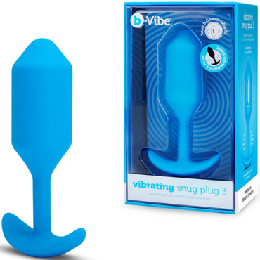 b-Vibe Vibrating Snug Plug 3, голубая, Пробка для ношения с вибрацией