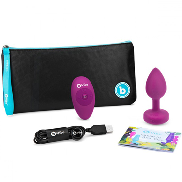 b-Vibe Vibrating Jewel Plug S/M, пурпурная, Вибрирующая втулка с кристаллом