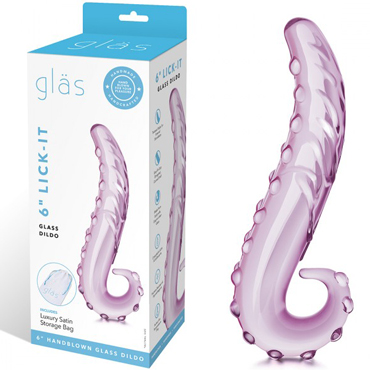 Glas Dildo 6" Lick-It, розовый, Изогнутый текстурированный стимулятор из стекла