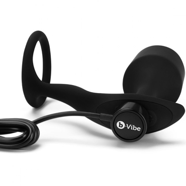 b-Vibe Vibrating Snug & Tug XL, черный - Вибрирующий плаг с кольцом для эрекции - купить в секс шопе
