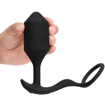 b-Vibe Vibrating Snug & Tug XL, черный, Вибрирующий плаг с кольцом для эрекции и другие товары B-Vibe с фото