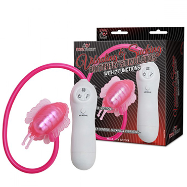 Erotic Fantasy Vibrating and Sucking Butterfly Clitoral Stimulator 7 Functions, розовая, Вибробабочка для стимуляции клитора с пультом ДУ