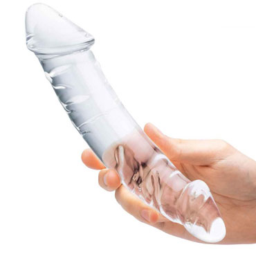 Glas 10,5" Girthy Realistic Glass Double Dong, прозрачный - Двухголовый стимулятор с рельефом - купить в секс шопе