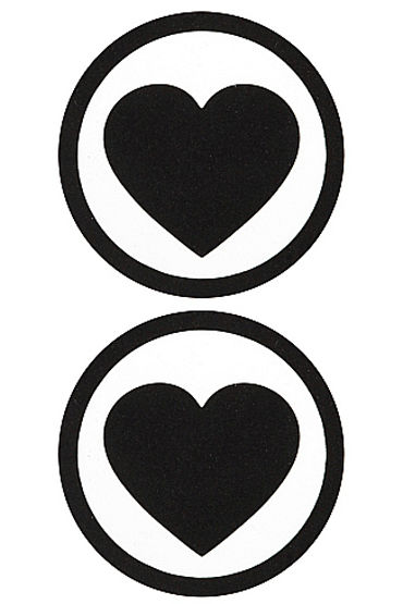 Shots Toys Nipple Sticker Round Hearts, черные, Пэстисы в форме сердца в кругу