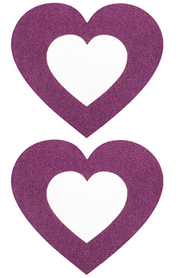 Shots Toys Nipple Sticker Open Hearts, фиолетовые, Пэстисы в форме сердечек, с отверстиями для сосков