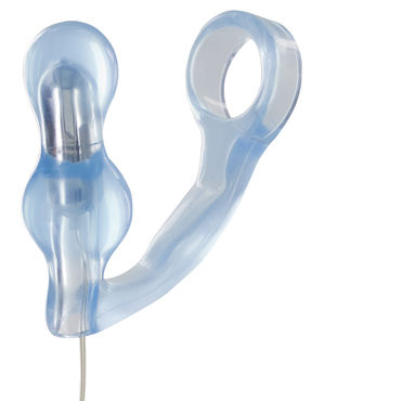 Toy Joy Manpower Plug & Penis ring, голубая, Анальная втулка с эрекционным кольцом, вибрирующая